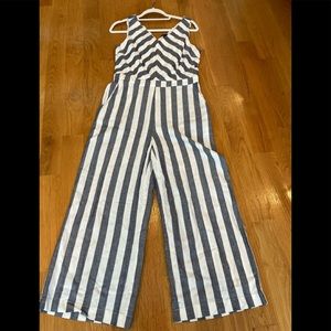 Linen jumpsuit blue and white striped